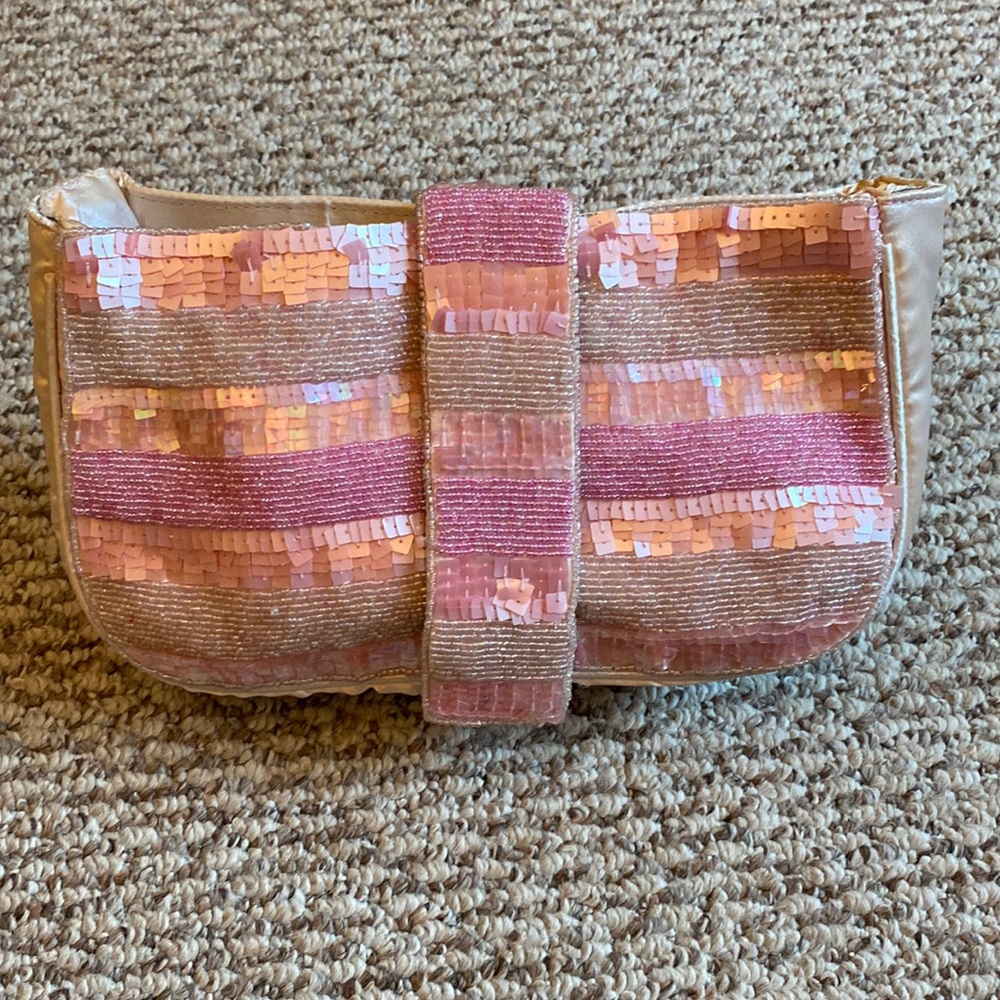 Barbie pink sequins satin clutch purse